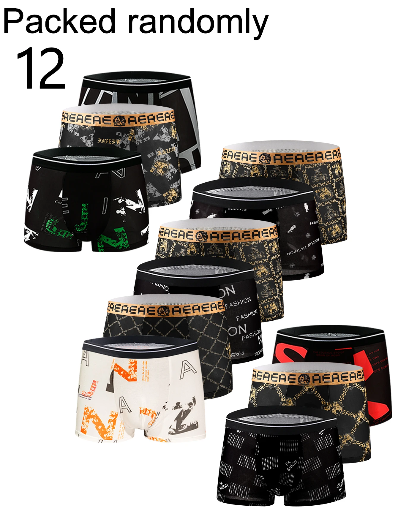 12-Pack Men's Boxer Briefs Luxury Letter Plaid Print Youth Fashionable Comfortable High Elasticity Random Colors Flat Angle Unde