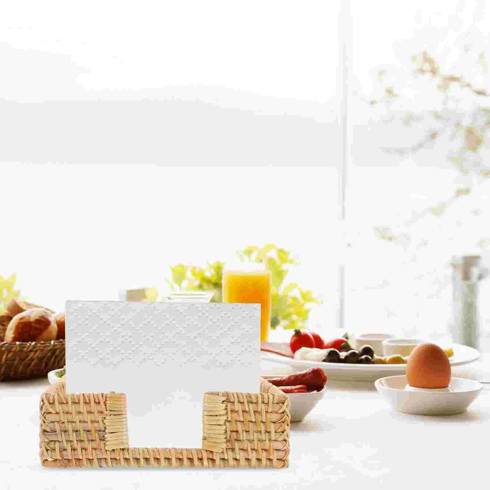 

Storage Box Napkin Holder Paper Towel Dinner Tabletop Tissue Stand Cocktail Rack Rattan for Bathroom