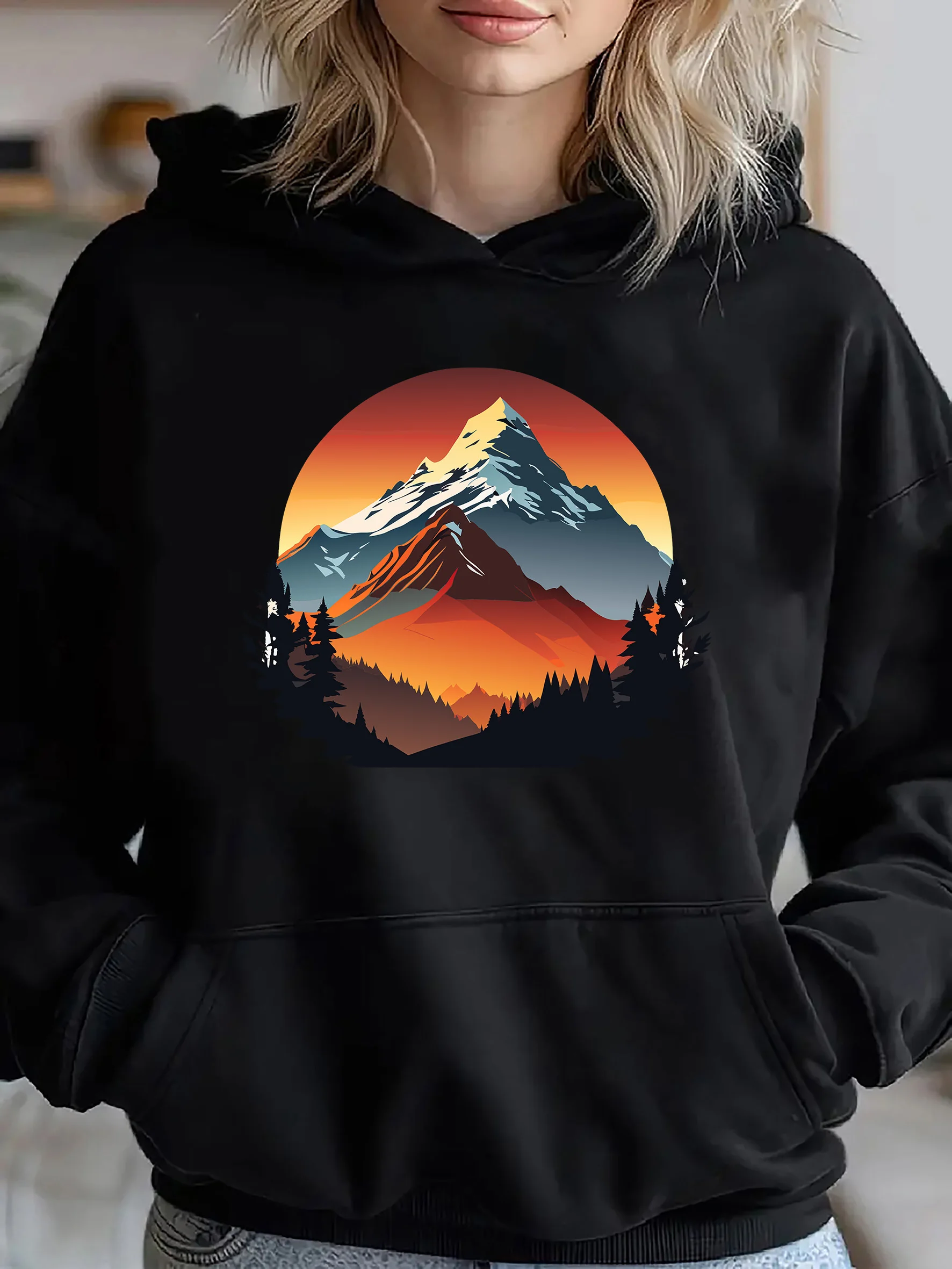 

Snow Mountain Graphic Printing Autumn and Winter Cotton Men's and Women's Hoodies Casual Outdoor Street Sports Training Brand