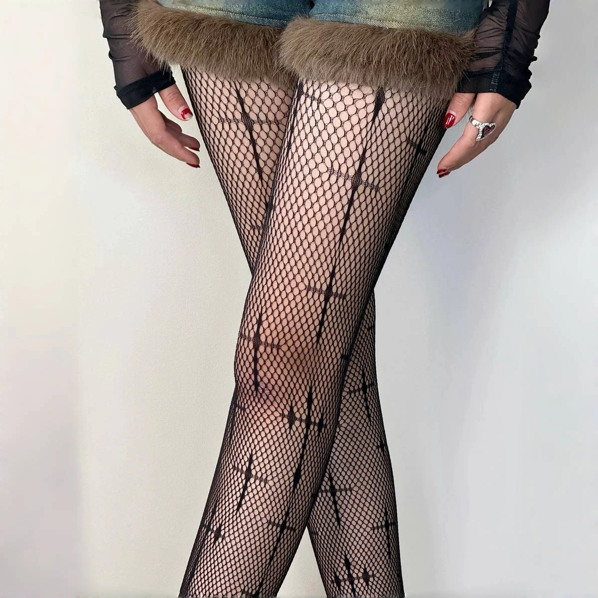 Women Sexy Cross Print Fish Net Tights Long High Nylon Socks Transparent Hollow Out Body Stockings Black Mesh Fishnet Pantyhose