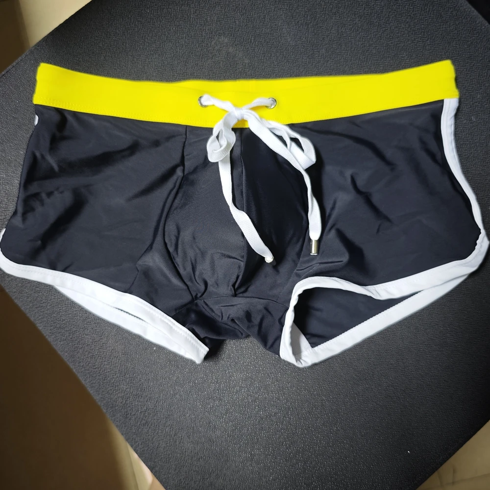 Combination 2026Cross-border men's color matching boxer swimming trunks with cup size simple boxer swimming trunks beachUHX246-1