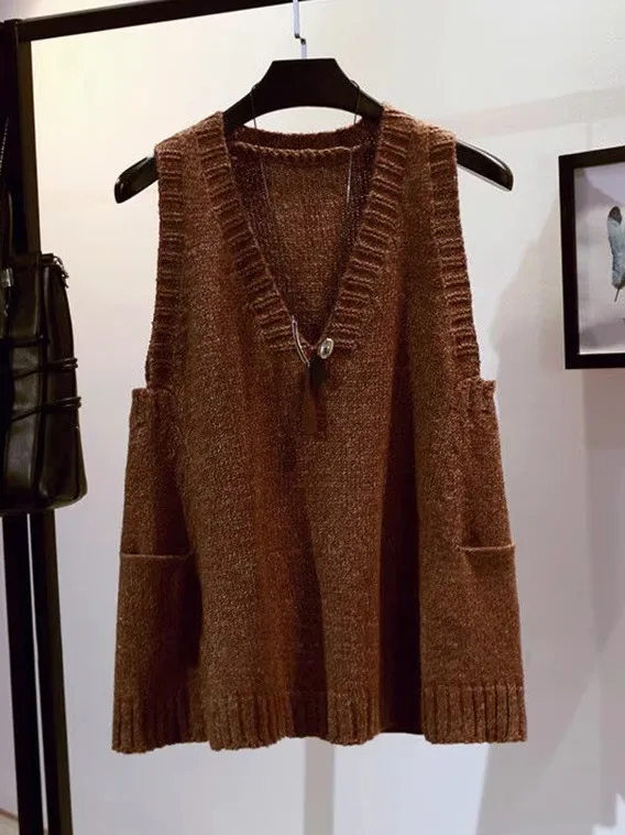 Ladies Knitted Sweater Vest Sleeveless mid Autumn Season V Neck Warmth Level Moderate Regular Length Back Zipper Design