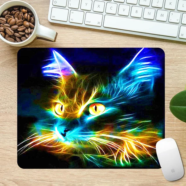 Small rug Cartoon Cat Gaming 18x22 Mouse Pad White Dog Printed Oil-proof Desk Pads Keyboard Mats Table Photo Background Placemat