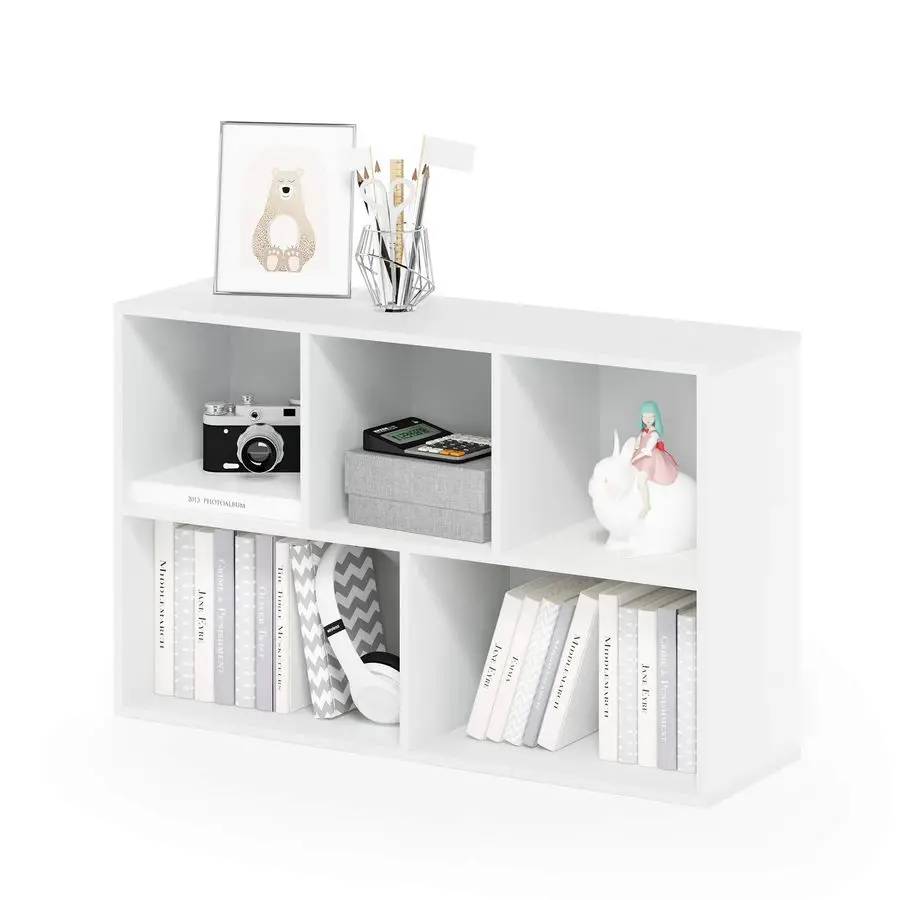 

Book Shelf, 5Cube Bookshelf, Reversible Bookcase, 9.4 x 19.5 x 31.5, for Living Room, Bedroom, Home Office, White
