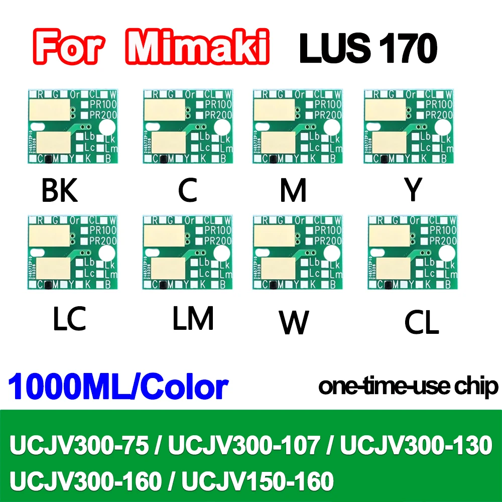 

Бесплатная доставка! 1 л 8 цветов LUS170 один раз чип для Mimaki UCJV300-160 LUS 170 чип BK C M Y LC LM CL белый