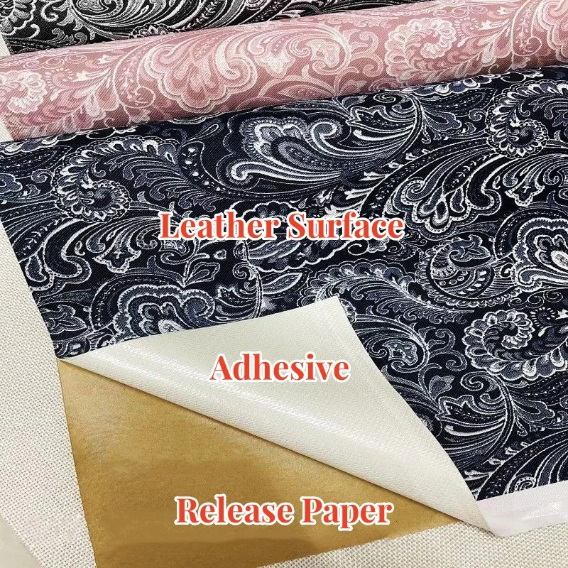 Vintage Phoenix Tail Flower Synthetic Leather Fabric Self Adhesive Sheet Stickers Faux Leather Repair Patch Furniture Renovation