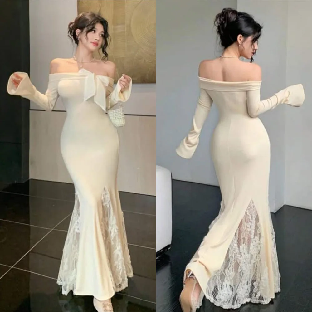 High Quality Customized Ankle Length Strapless Three Quarter Lace Mermaid Backless Vestidos De Fiesta Para Bodas Robe De Soirée