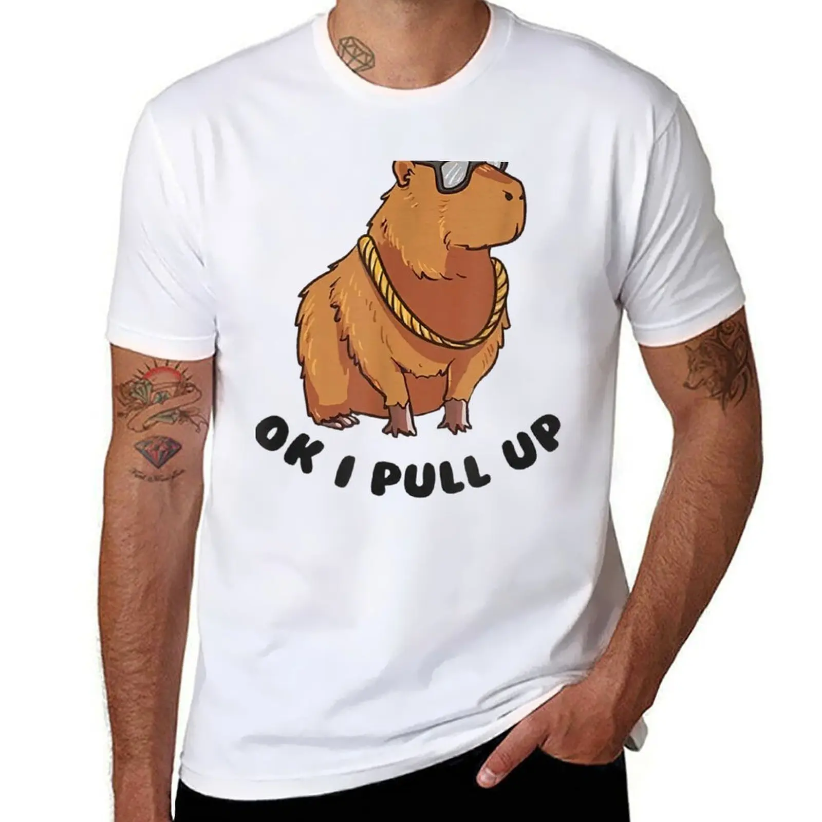 

Ok I Pull Up Funny Capybara Glasses Da T-Shirt anime tshirt cotton t shirts man 100% T-Shirt