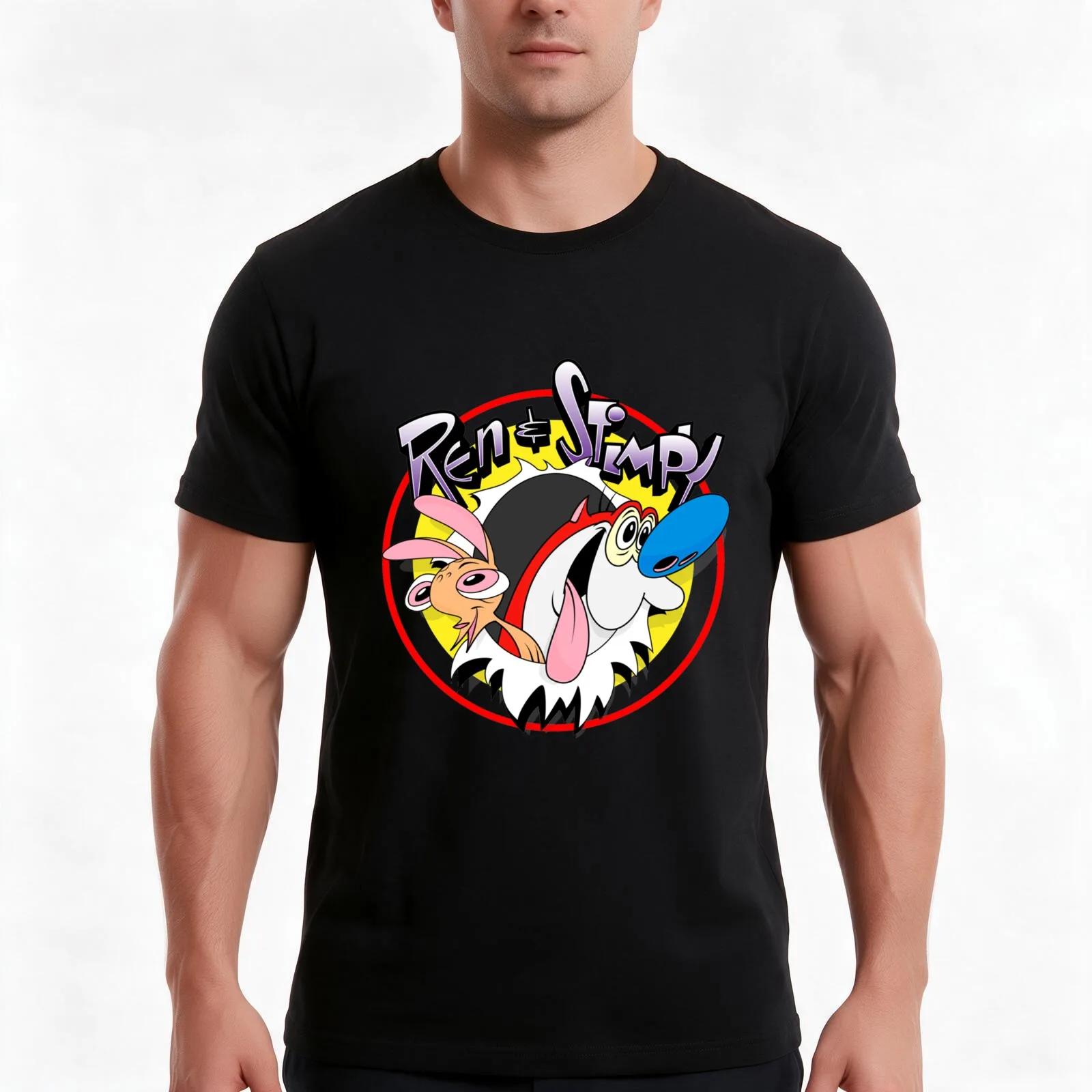 Ren & Stimpy Essential T-Shirt, Summer Casual Cotton Tee, Oversized Streetwear Tops, Vintage Graphic Print, Unisex Men Women