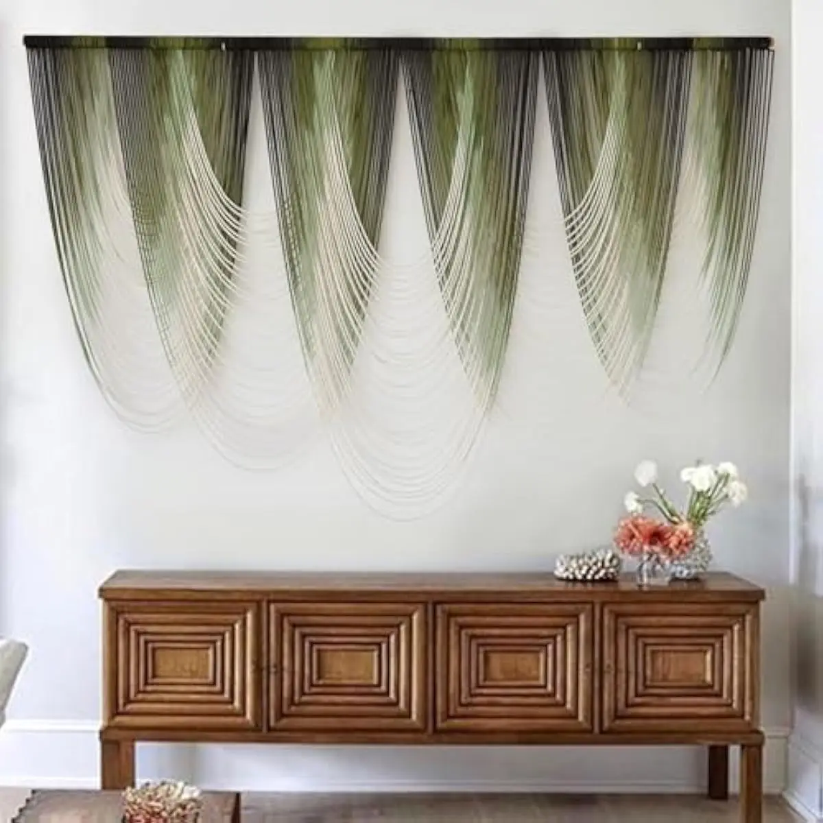 Macrame Wall Art Handmade Fiber Hanging with Organic Green Dip-Dye Gradient Texture Bohemian Decor for Living Room Bedroom Nurse