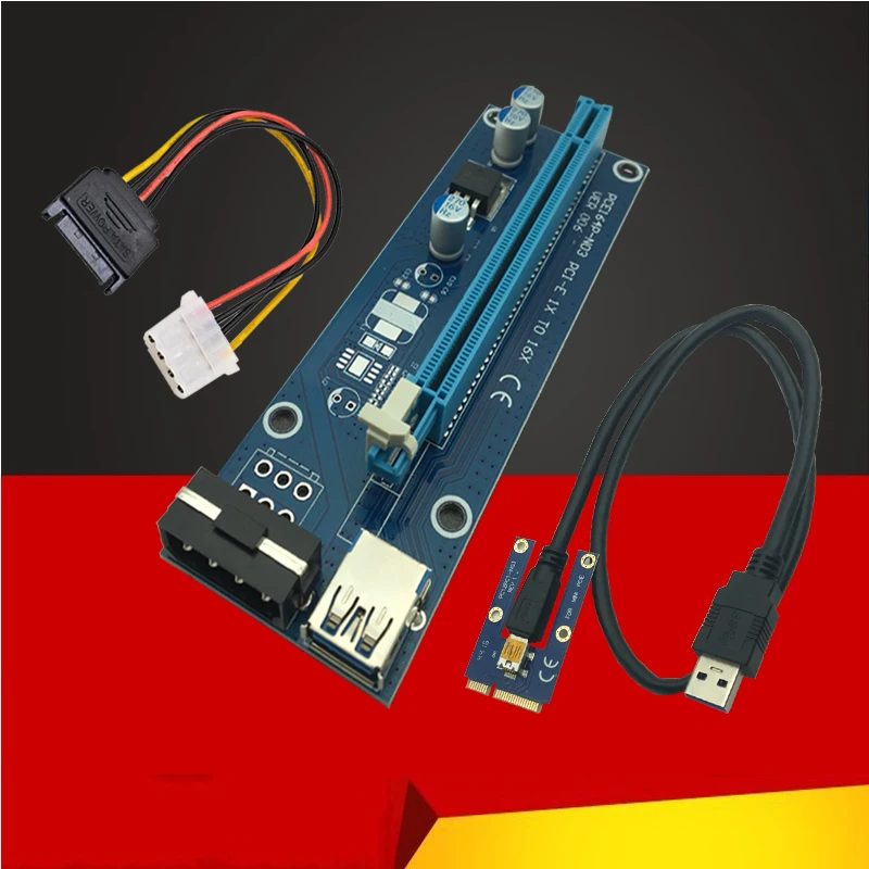 Mini PCIE ไรเซอร์การ์ด PCI-E PCI Express 1x ถึง16x USB 3.0 SATA To 4Pin IDE Molex แหล่งจ่ายไฟสำหรับเครื่องขุดเจาะ BTC Mining