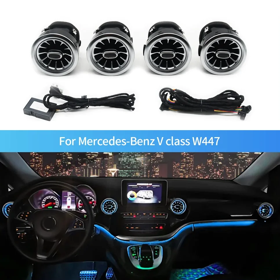 Hot Sale 4 PCS Front Turbine Air Vent 64 Colors LED Ambient Light For Mercedes Benz V Class W447