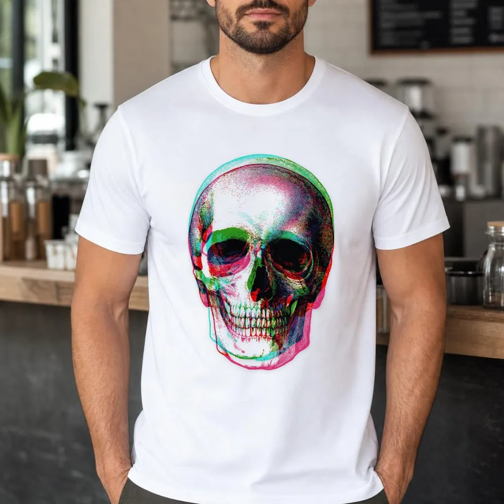 Graphic Tee Men Colorful Skull Pop Art Horror Punk Soft Short Sleeve Festival Outfits Streetwear Top