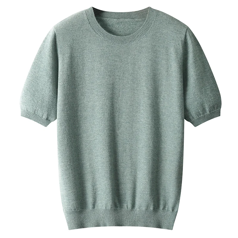 Mode 100% merinowol O-hals Casual effen kleur korte mouwen trui Pullover kasjmier comfortabele zachte kleding top