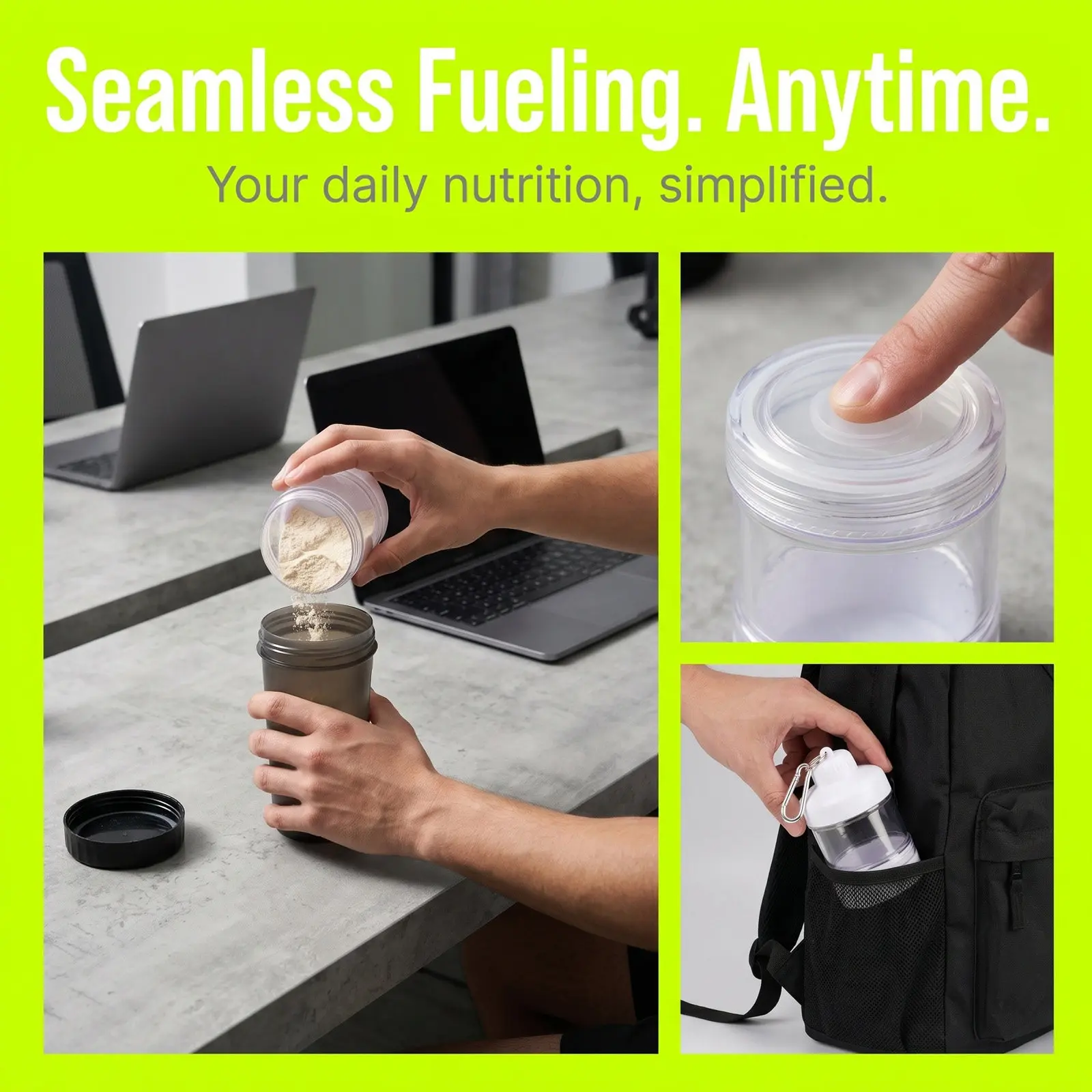 2Pcs Protein Powder Container to Go Keychain Airtight Portable Jar for Gym Backpack Outdoor Fitness Post Workout Protein Storage