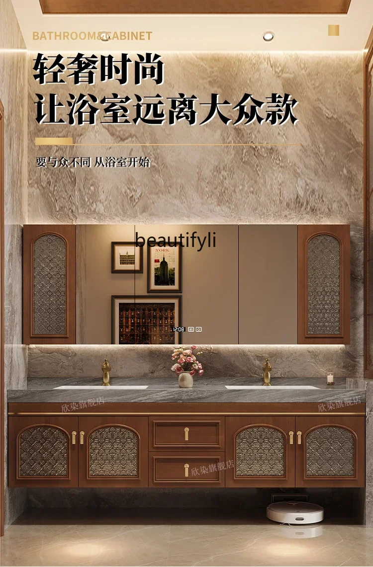 

zxqxzStone Plate Seamless Ceramic Whole Washbin Bathroom Cabinet Bathroom Solid Wood Hand Washing and Washing Inter-Platform Bas