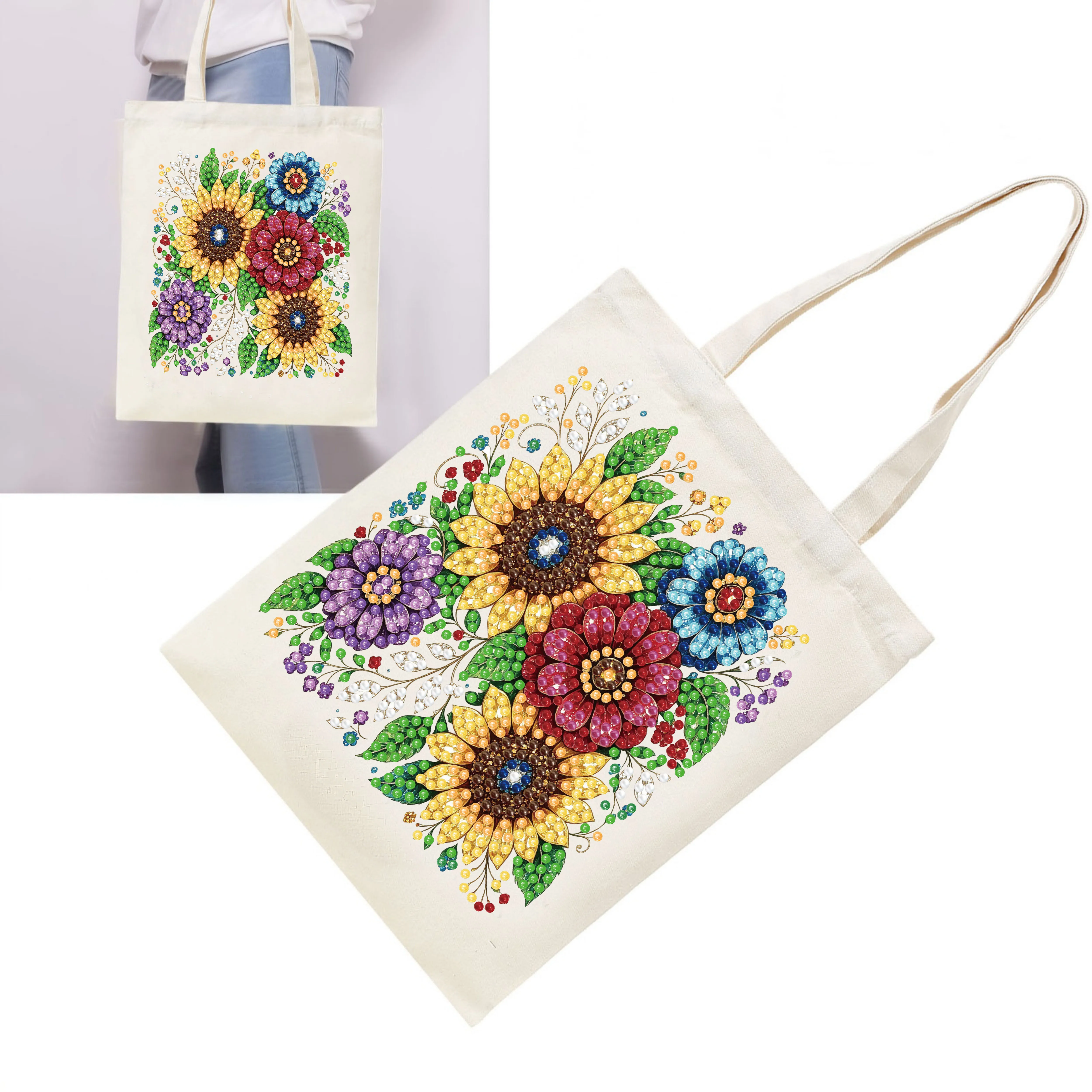 1 Piece of pearl and Diamond Painting set, Shopping bag, Sunflower pattern, canvas Material, good storage, holiday gift