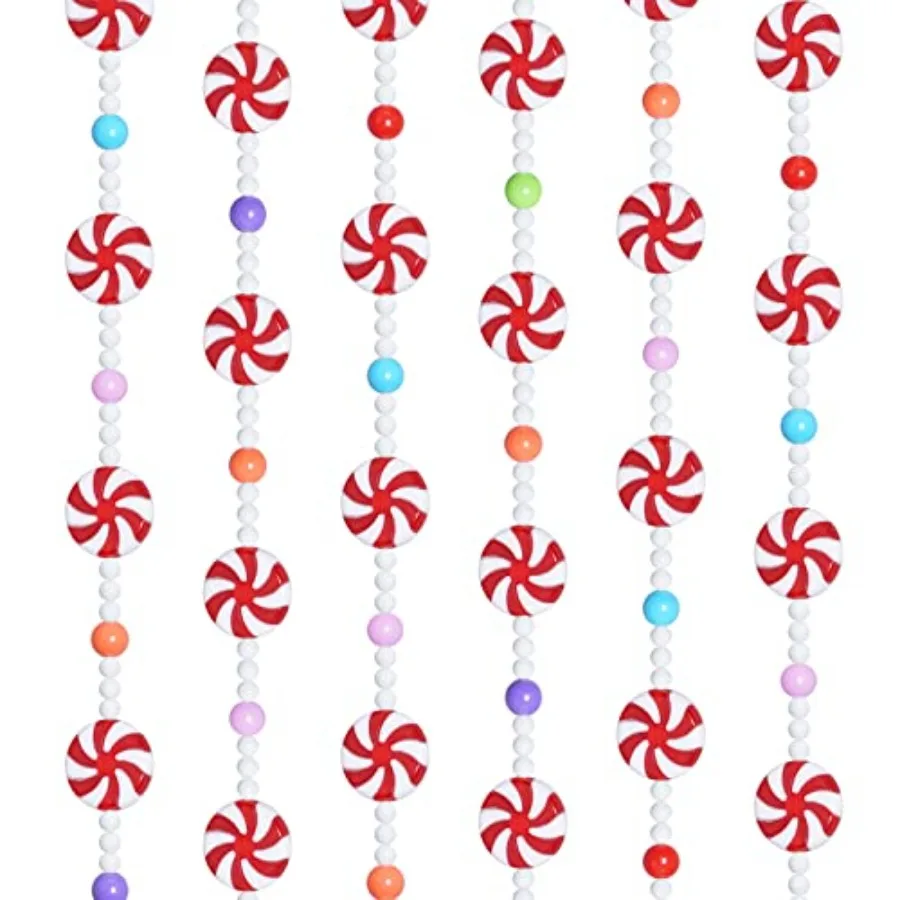 

Obmwang 10-футовая рождественская конфетная гирлянда - красно-белые подвесные украшения из мяты перца для рождественской елки и праздников