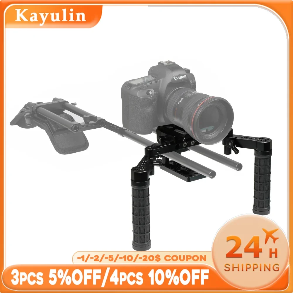 KAYULIN Manfrotto Quick Release Tripod Mount Base Plate With 15mm LWS Rod Clamp Dual Adjustable Rubber Handgrips For Cine Camera