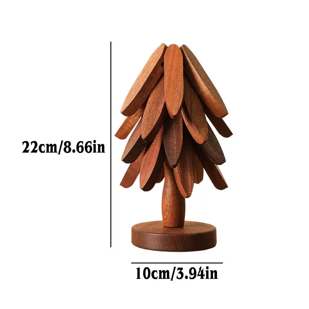 Christmas Tree Wooden Trivet Set Heat Resistant Table Mats with Storage Stand for Teapot Bowl Pot Kitchen Home Decor view 6
