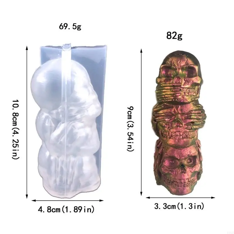 Y1UE قالب شمع على شكل جمجمة ثلاثية الأبعاد، قالب شمع على شكل هيكل عظمي من السيليكون لصنع الشموع، قالب مصنوعات يدوية من الراتينج