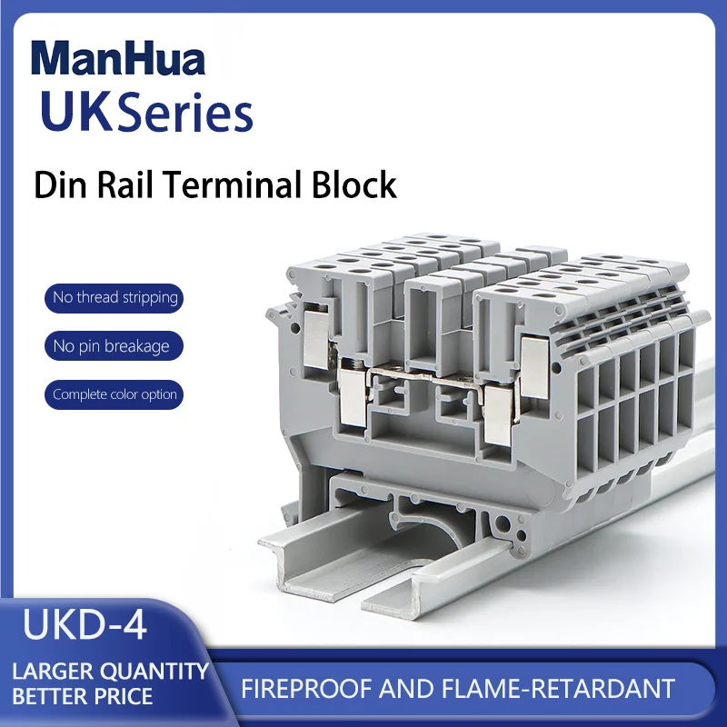 ManHua 10Pcs UDK-4 Feed Through Screw Connection Multi Conductors Wire Connector UDK4 Din Rail Terminal Blocks