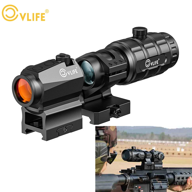 

CVLIFE JackalHowl Red Dot Sight 3X Magnifier Combo Set 2 MOA Motion Awake Optics Flip-to-Side Absolute Co-Witness Mount