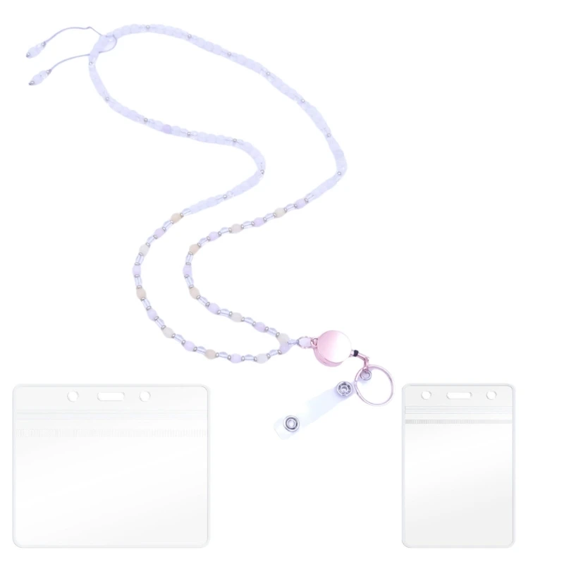 QX2B เชือกเส้นเล็กลูกปัดพร้อมที่ใส่บัตร ผู้ถือป้ายครู Lanyards Key Lanyard