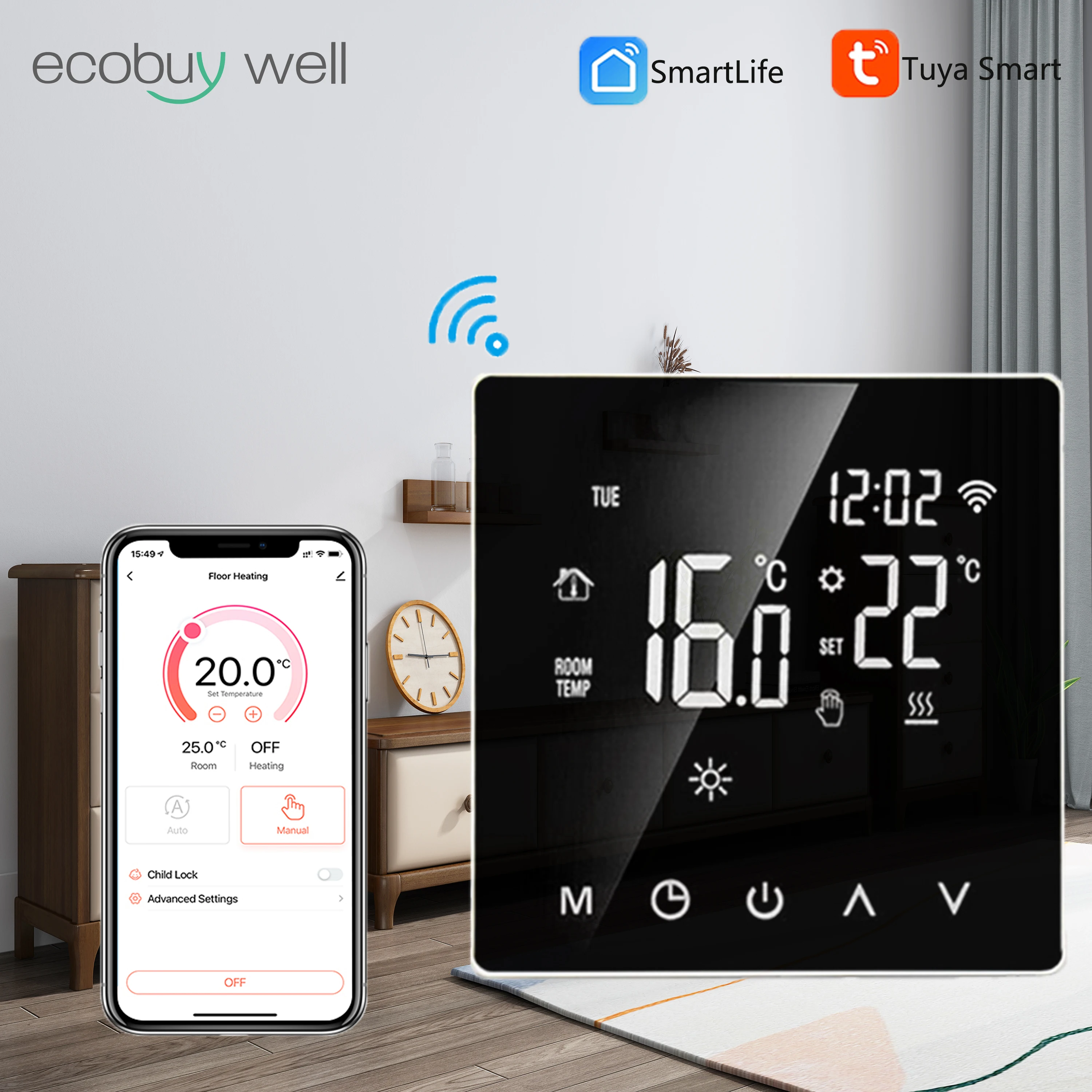 

Tuya Smart Wifi Thermostat Floor Heating Room Thermostat Underfloor Heating Wifi Connected Thermostat 220V Goolge Home Alexa