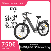 DYU C1 Electric Bike 350W Motor 36V 10Ah Battery 26*2.5 inch All-terrain Tires 25km/h Max Speed 65km Max Range Dual Disc Brakes