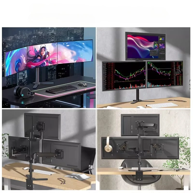 

49/43/40/34/27 inch monitor multi-screen bracket, three-screen pneumatic lifting hover computer rack