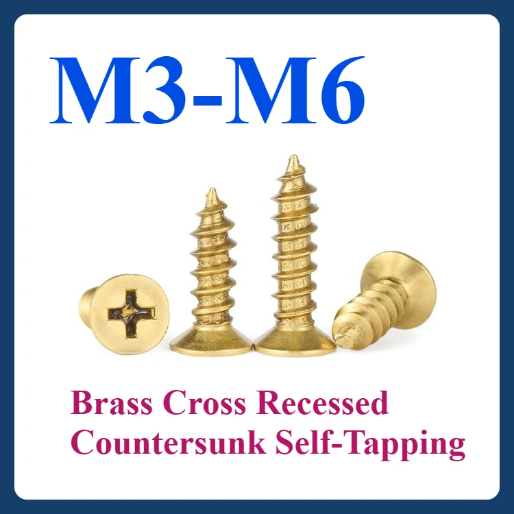 

M3 M3.5 M4 M5 M6 Brass Cross Recessed Countersunk Self-Tapping Screws - Rust-Resistant (4~80pcs)Brass Cross Head Self-Tapping