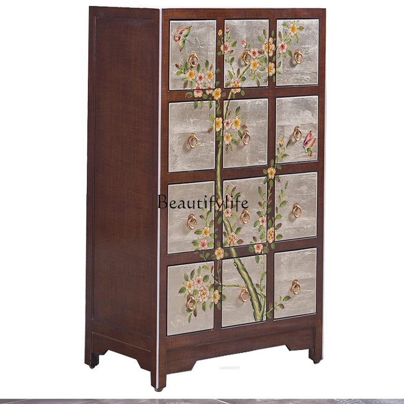 

New Chinese bedroom American painted solid wood retro chest living room porch drawer type large capacity