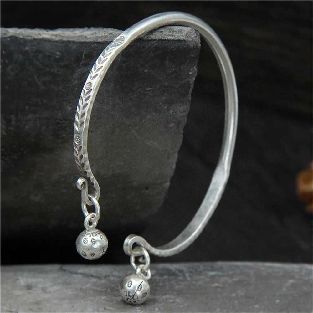 

Exotic Thai Silver Flowers Olive Leaf Branch Bangles for Women 925 Sterling Silver Curved Hook Bracelets Vintage Ethnic Jewelry