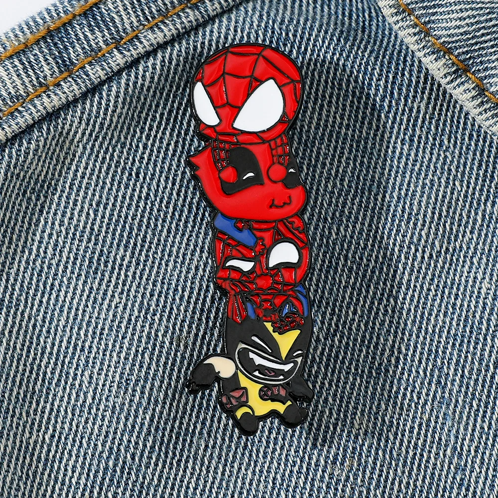 Spiderman Deadpool Brooches Wolverine Cartoon Creative Cute  Metal Brooch Dripping Oil Alloy Pin Accessories  Anime Pins