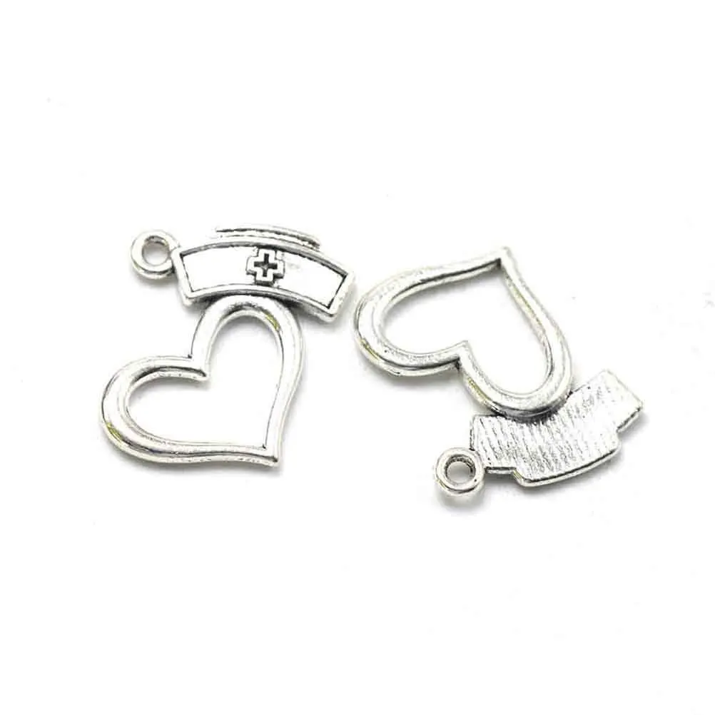 

50Pcs Nurse Heart Necklace Pendants Alloy Charm Set DIY Jewelry Making Accessories Silver Alloy Pendant Charm