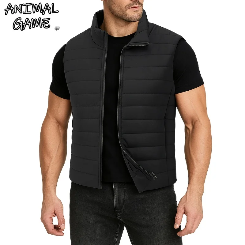 Animal Game Outdoor Men's Casual Vest Jacket Lightweight Sleeveless Zipper Coat Warm Outerwear Down Vest with Pockets Work Coats