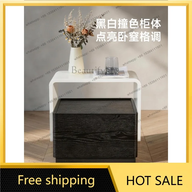 YJ Modern Cream Style Nightstand Minimalist Vintage Storage Assembled Bedside Cabinet For Home Master Bedroom
