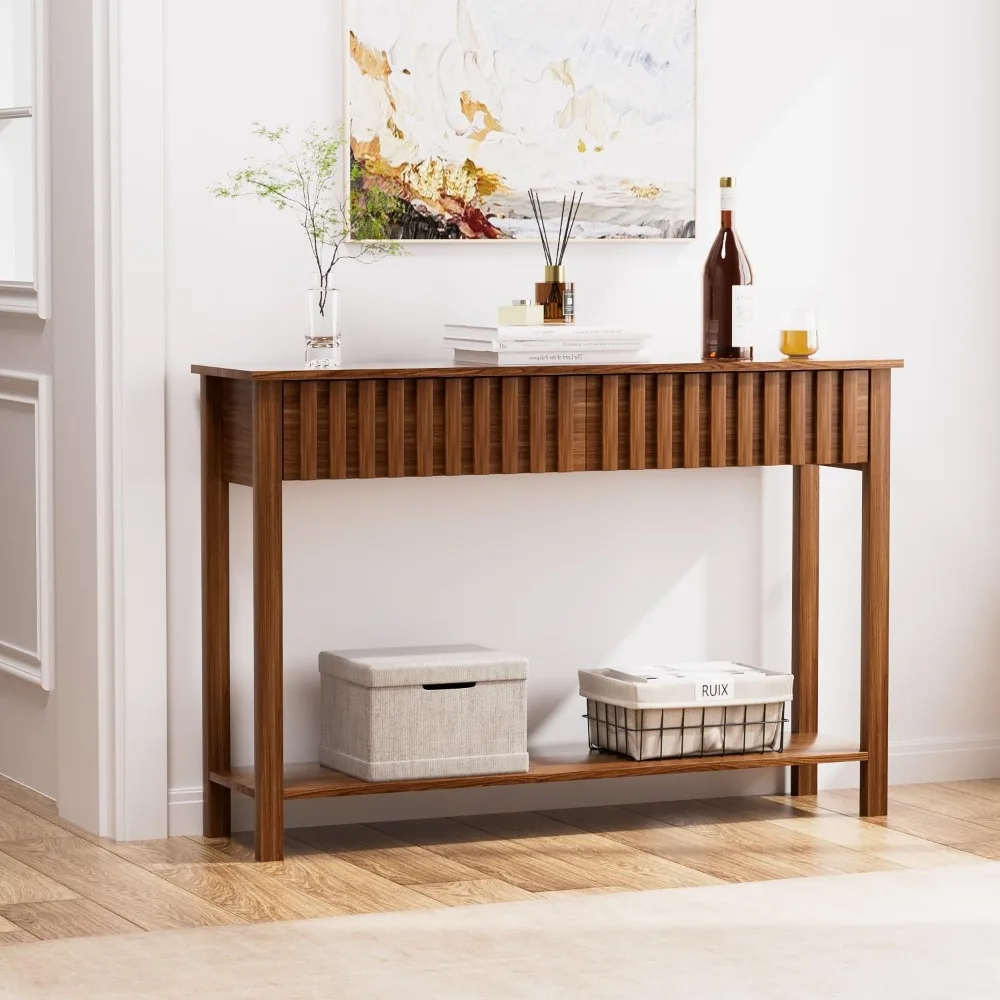 طاولة وحدة تحكم للمدخل الحديثة في منتصف القرن مع درجين ورف، طاولة أريكة 47.2 لغرفة المعيشة، حل تخزين أنيق #3