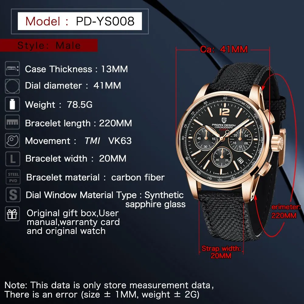 ساعة PAGANI DESIGN من أفضل العلامات التجارية على الموضة الأوروبية والأمريكية بتقويم كوارتز متعددة الوظائف رياضية مقاومة للماء من الجلد للرجال
