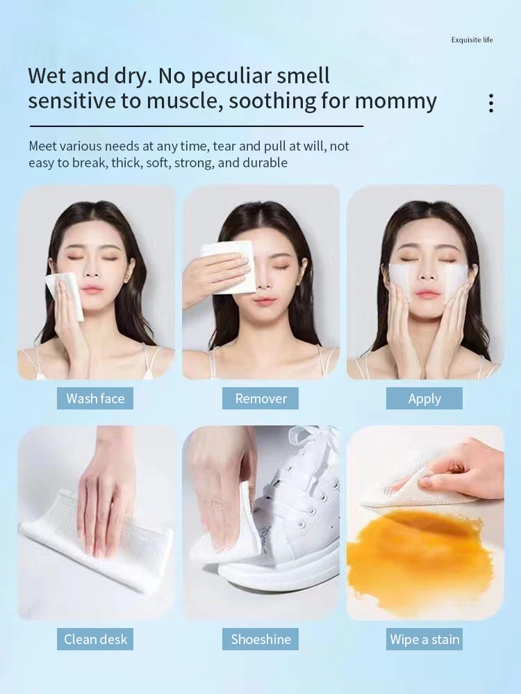 Natürliches Einweg-Gesichtshandtuch für Reisen, Gesichtsreinigung, nasses und trockenes Make-up-Entferner, weiches Make-up-Vlies-Handtuch aus Perlenbaumwolle – Detail 9