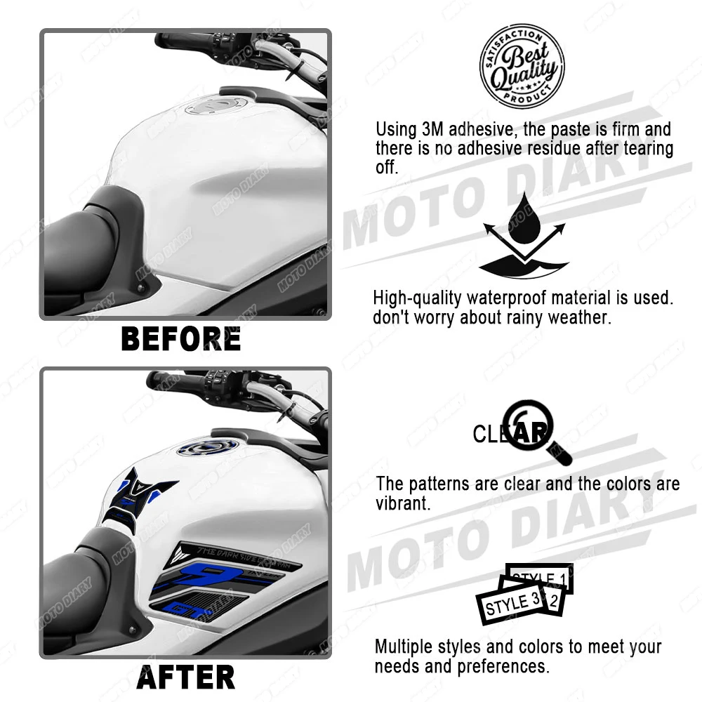 Motorcycle Fuel Tank Pad Sticker 3D Protector Decals Waterproof For TRACER 9 GT Tracer 9 GT Tracer9 2021 2022 2023