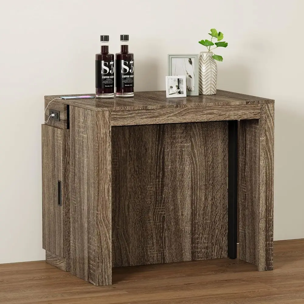 

Space-Saving Storage Dining Table, Expandable for 1-12 People, Built-in Outlet, Suitable for Home and Apartments, Oak Finish
