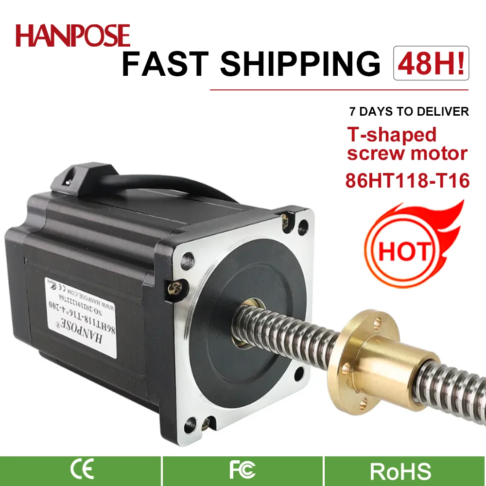 

hanpose 86 screw motor nema34 100-500MM High torque 8N.M 6.0A 86HT118-T16*4For cnc 3D Printer linear screw stepper motor