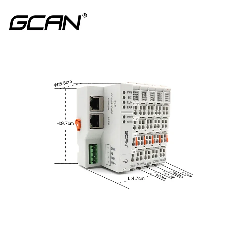 GCAN-PLC с Ethernet, CAN, шиностными интерфейсами RS232/485 может быть подключена к HMI, системы мониторинга хост-компьютеров, датчиками