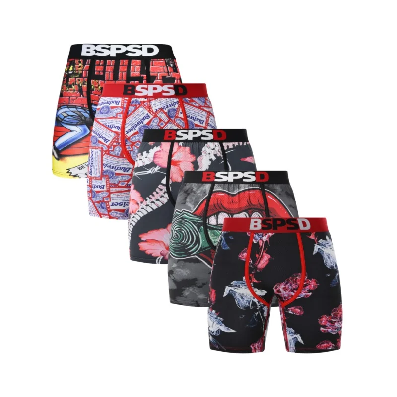 

5Pcs Plus Size Men's Boxers Briefs Breathable Printed Lingerie Sexy Male Underwear Men's Panties Comfortable Underpants Trunks