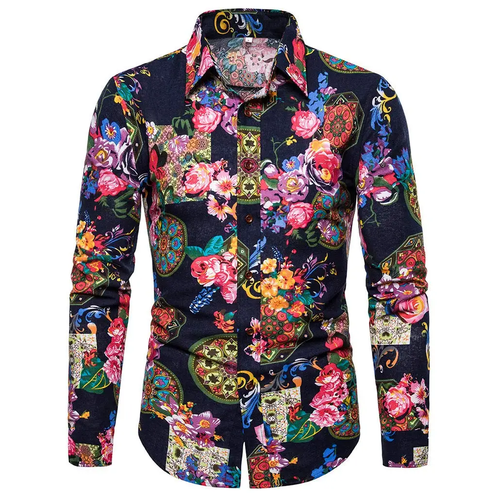 Men's long-sleeved Shirts Casual Shirts Color Pattern Shirts Shirts Playful Retro Shirts Autumn And Summer long-sleeved Shirts