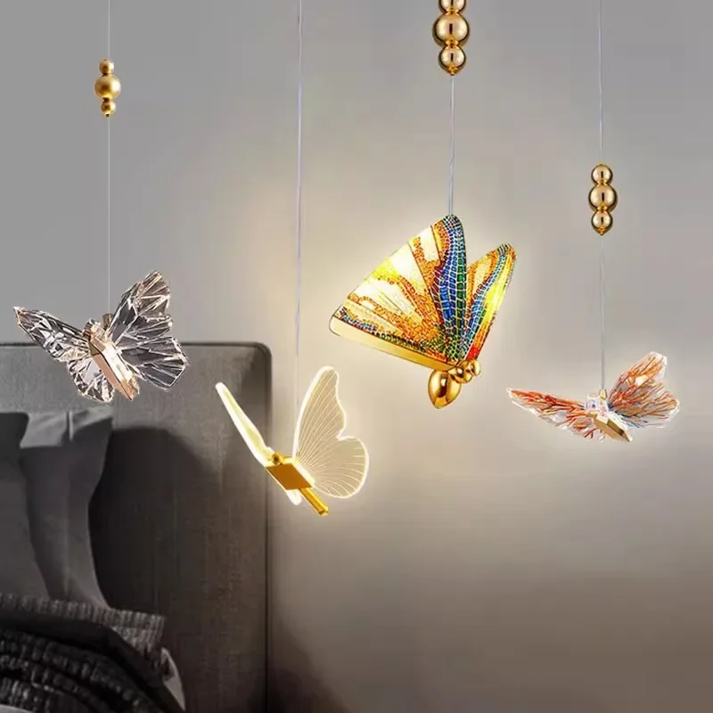 

Colorful Butterfly Chandeliers LED Children's Room Lamps Nordic Creative Living Room Nursery Boy Girl Bedroom Bedside Chandelier