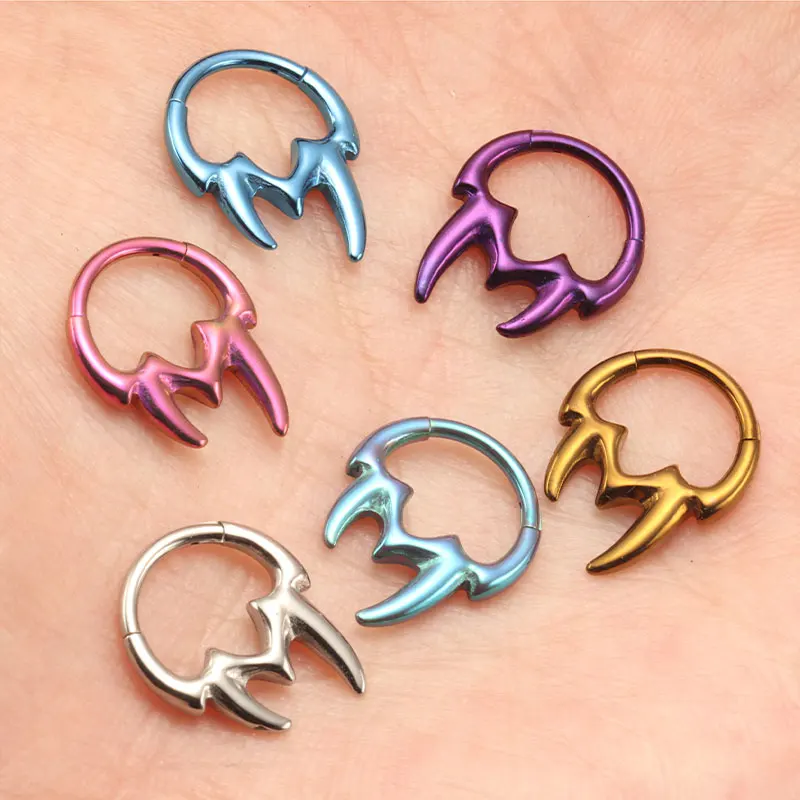 ASTM F136 Titanium Demon Teeth Septum Piercing Anodized Nose Ring Punk Rock Halloween Ear Daith Helix Earrings Body Jewelry