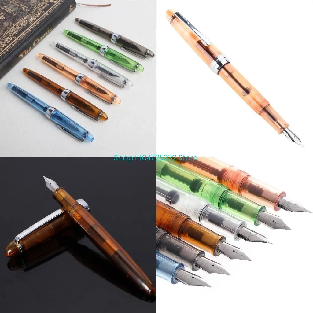 

P5EA JINHAO 992 Transparent Fountain Pen 0.5mm Stationery Supplies Writing Tools Gift